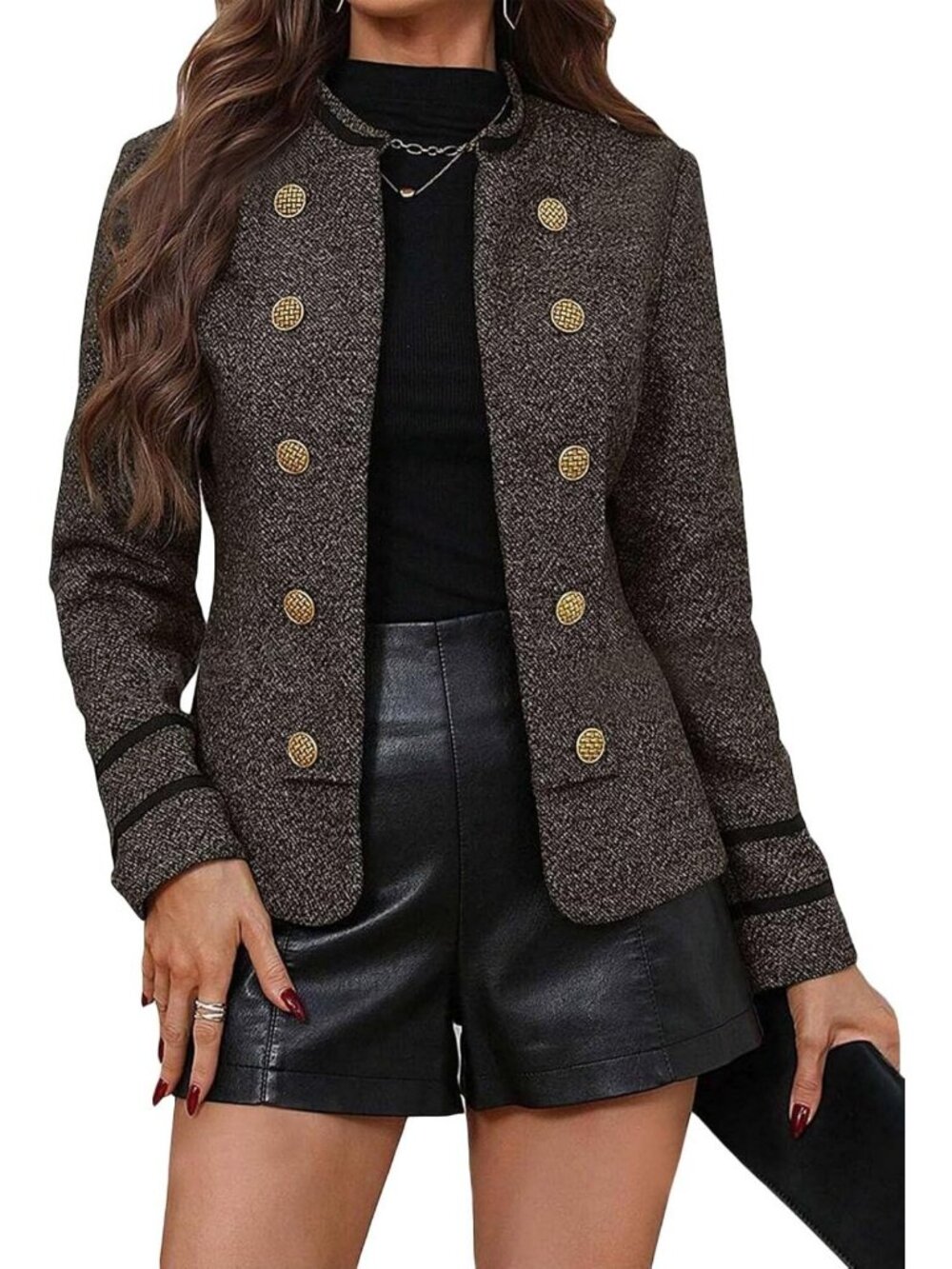 Chic Spring Women's Tweed Blazer Jacket - Open Front, Slim Fit, Double-Breasted